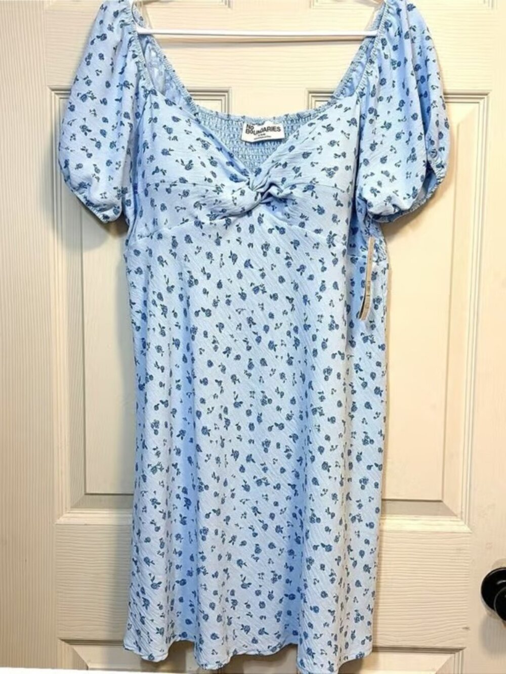No Boundaries Dress Mini Floral Blue Puff Sleeve Sweetheart XL NWT Cute Floral